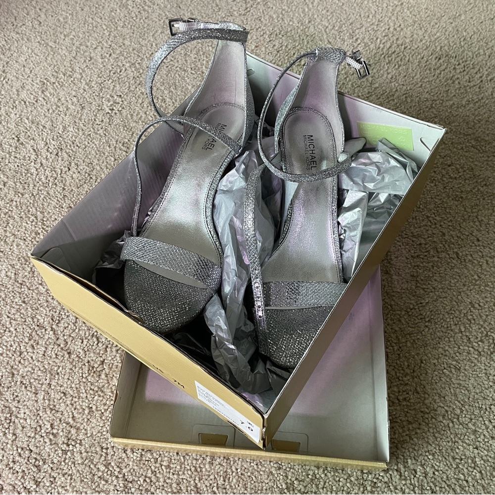 Sparkly metallic silver stilletoes